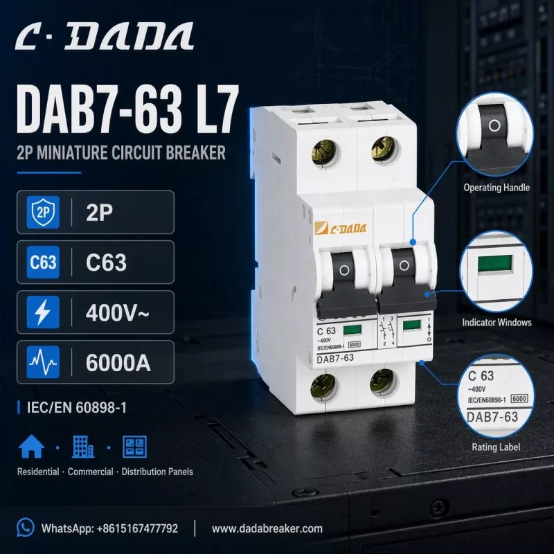 DAB7-63 L7 2P MCB - ਡਿਸਟਰੀਬਿਊਸ਼ਨ ਪੈਨਲਾਂ ਲਈ ਸਪਸ਼ਟ, ਸੰਖੇਪ ਸੁਰੱਖਿਆ